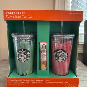 Starbucks Tumbler Gift Set | Reusable Cup + Drink Mixers | Coffee Lover Gift Duo